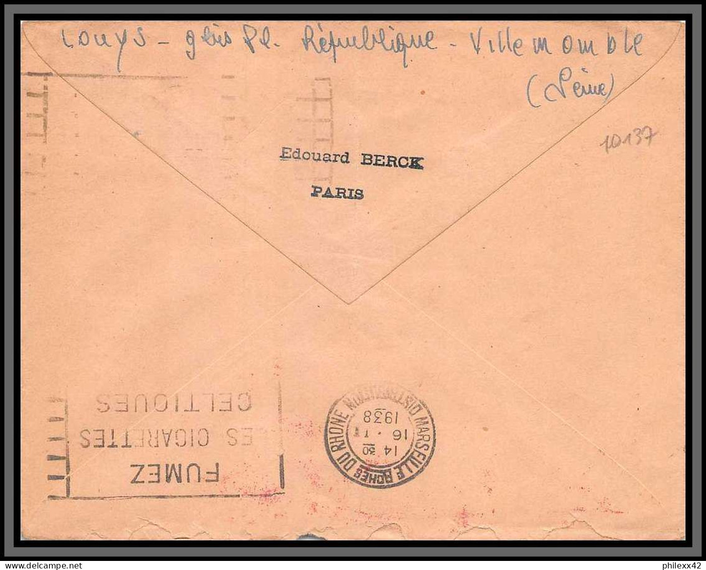 10137 N°356 1ère Liaison Postale Aerienne Paris Nice 16/11/1938 Pour Marseille Lettre Cover France Aviation  - Primi Voli