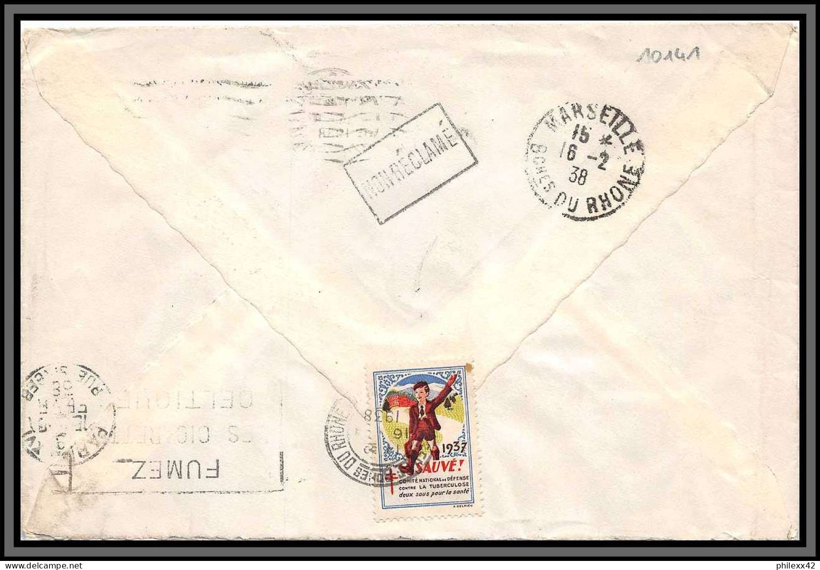 10141 Inauguration De La Ligne Aérienne Paris Nice 16/2/1938 Pour Marseille Lettre Cover France Aviation  - First Flight Covers