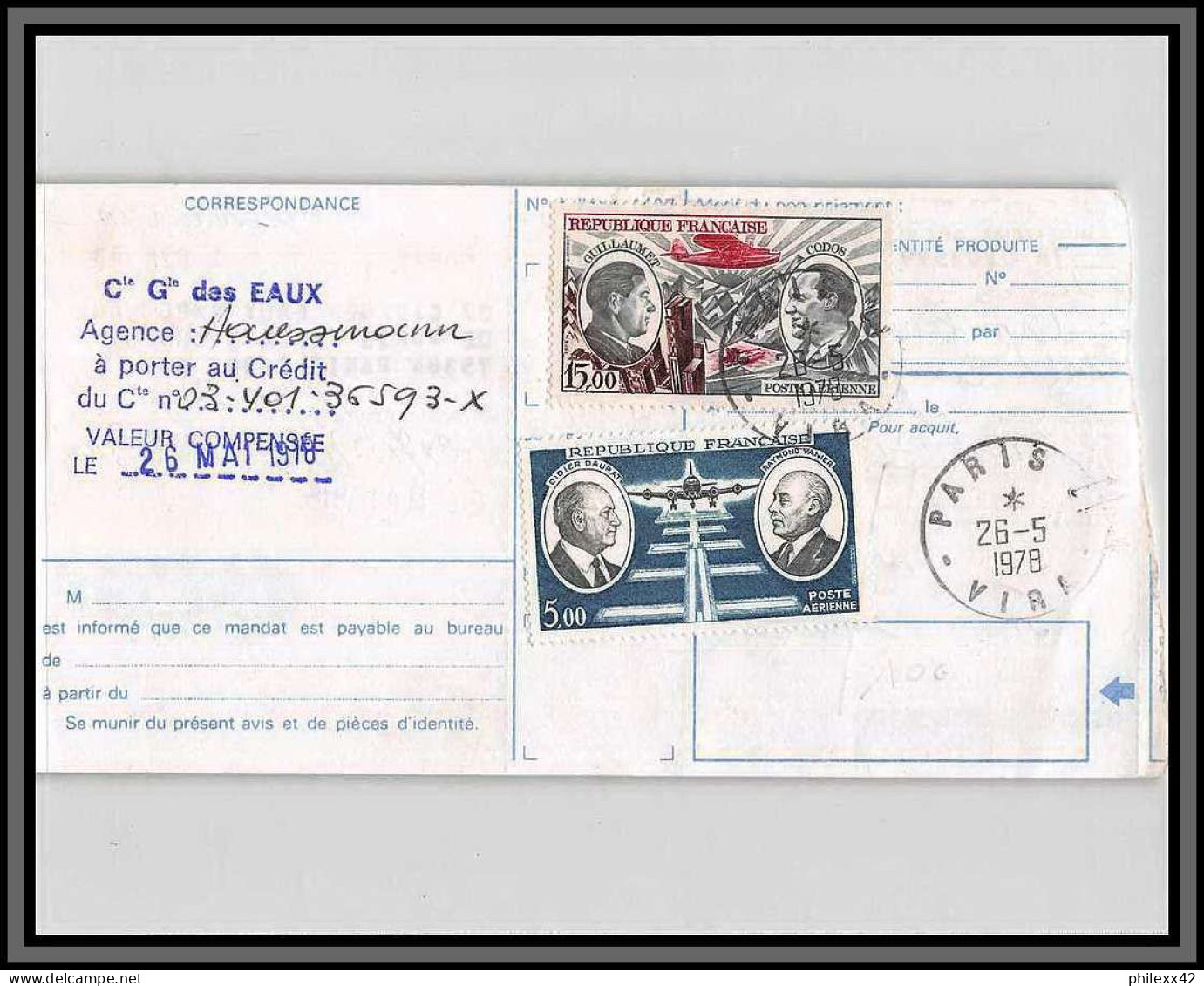 10125 PA N°46/48 Guillaumet Codos Daurat Vanier Paris 26/5/1978 Chèques Postaux CCP Lettre Cover France Aviation  - 1960-.... Lettres & Documents