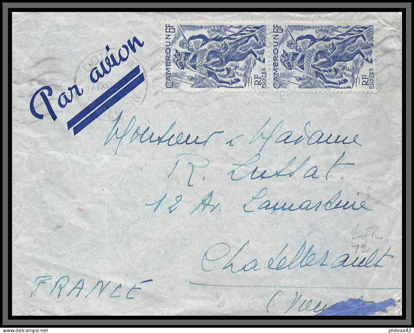 10065 Douala 17/1/1949 Pour Chatellerault Vienne Lettre Cover Cameroun Colonies Par Avion - Covers & Documents