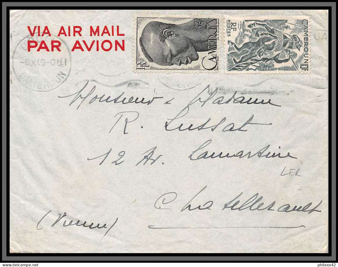 10064 Douala 6/10/1949 Pour Chatellerault Vienne Lettre Cover Cameroun Colonies Par Avion - Briefe U. Dokumente