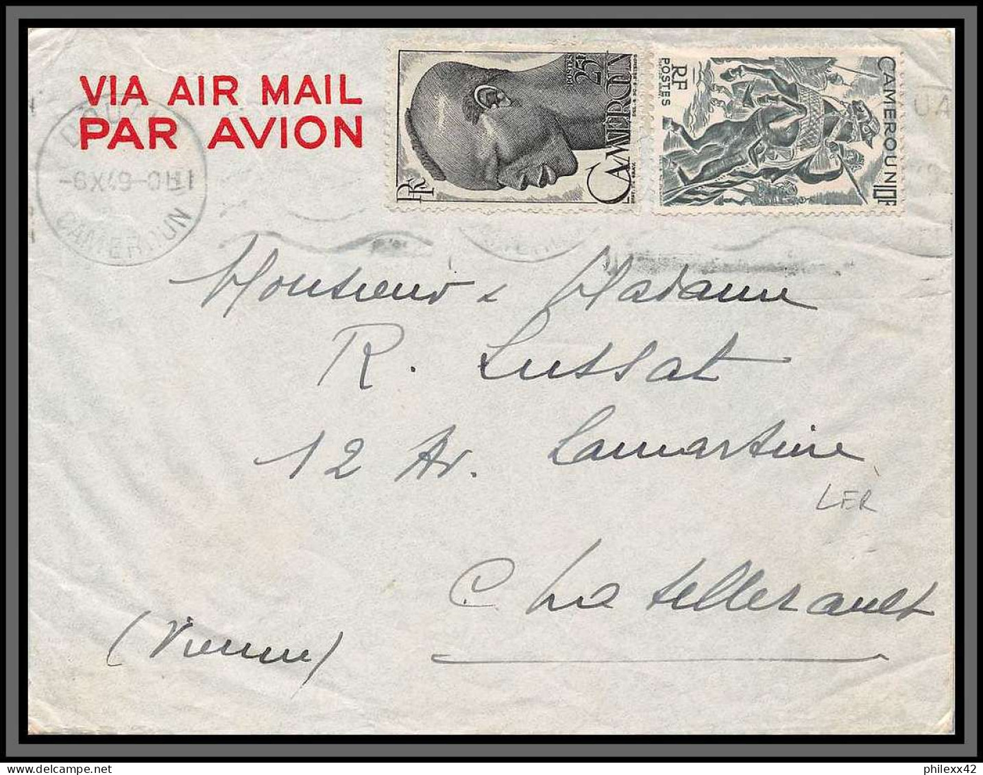 10064 Douala 6/10/1949 Pour Chatellerault Vienne Lettre Cover Cameroun Colonies Par Avion - Lettres & Documents