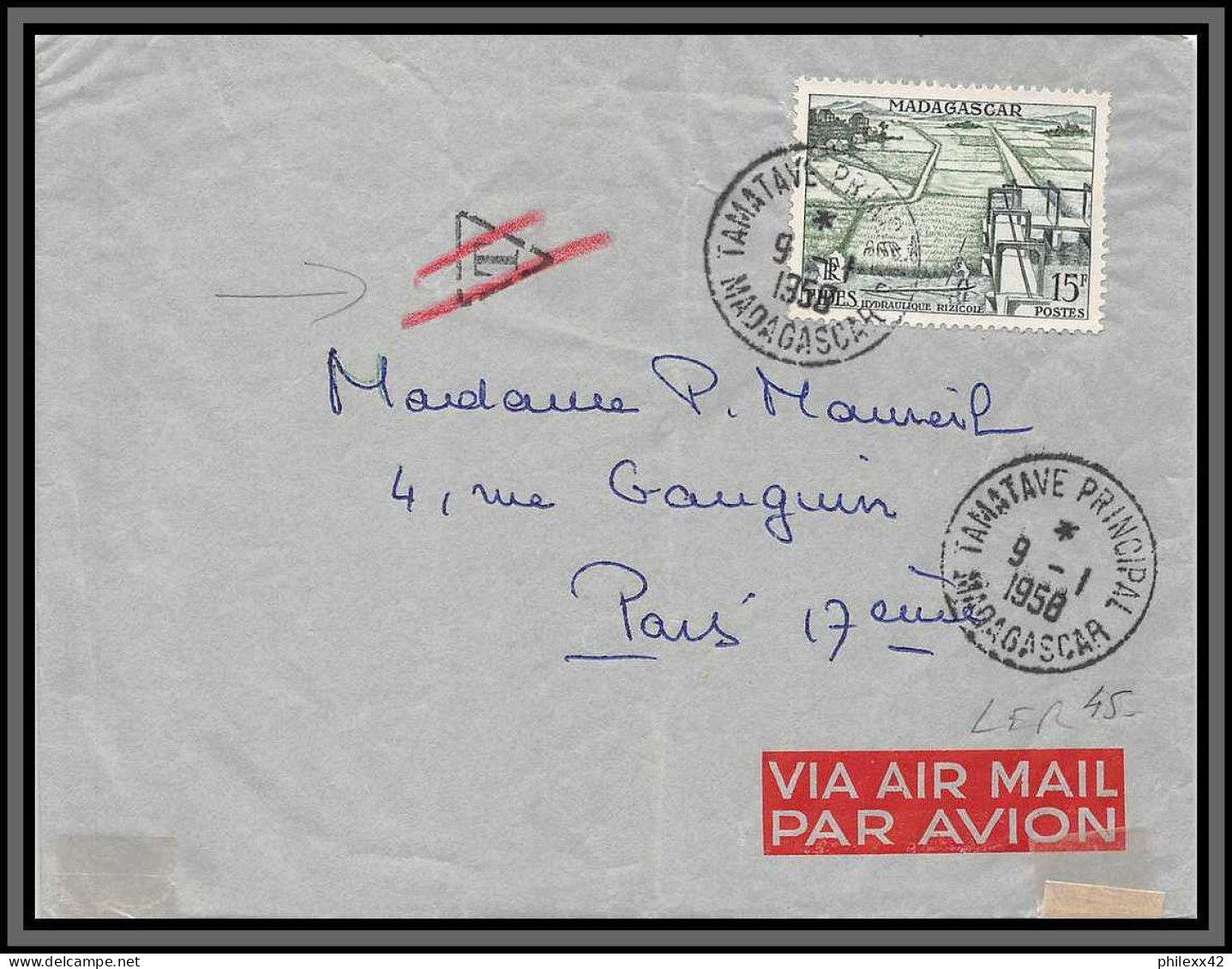 10046 Tamatave 9/1/1958 Taxe Annulée Lettre Cover Colonies Madagascar Par Avion - Cartas & Documentos