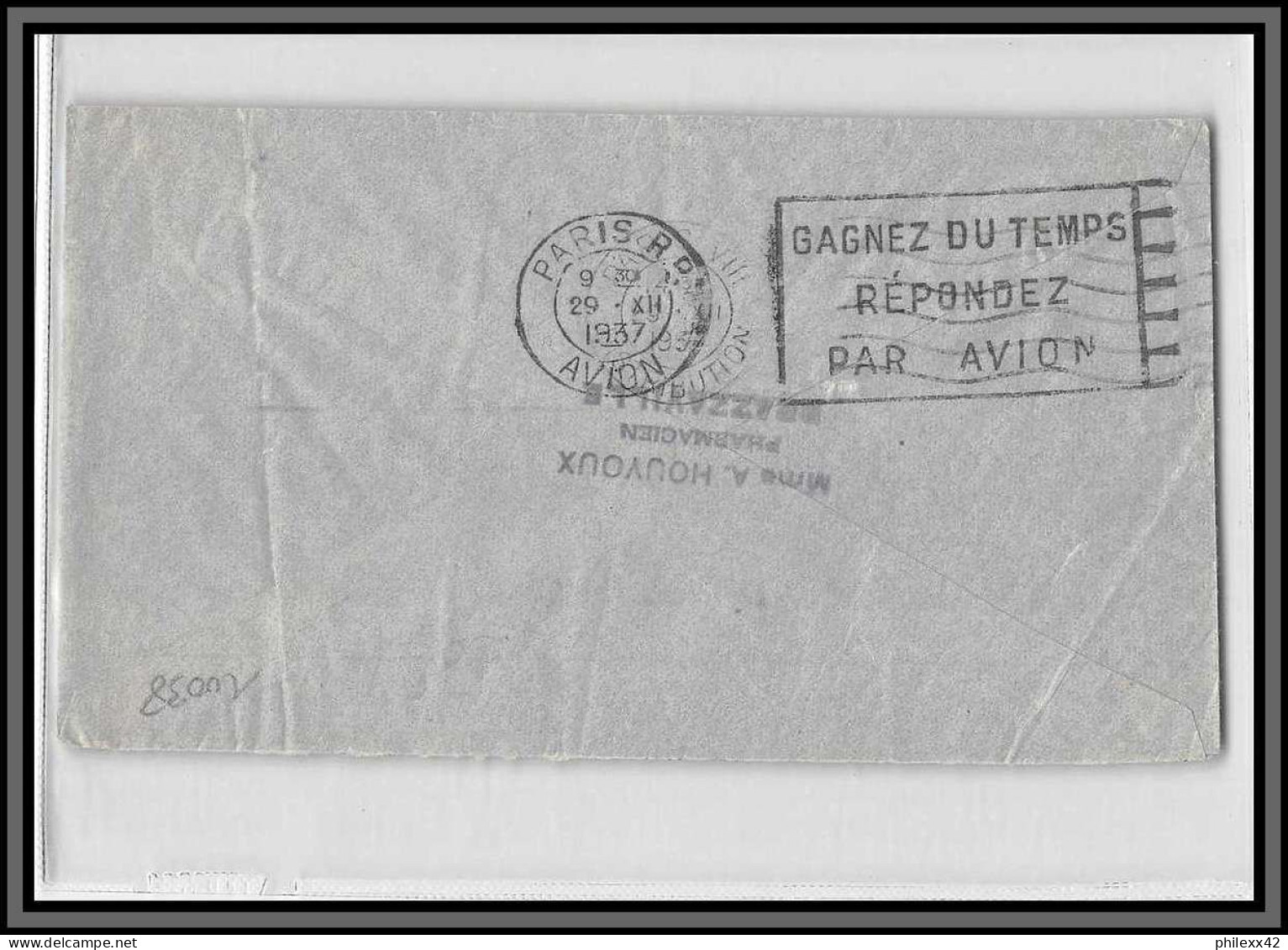 10038 Congo Brazzaville 29/12/1937 Houyoux Pharmacien Lettre Cover Afrique équatoriale AEF Par Avion - Covers & Documents