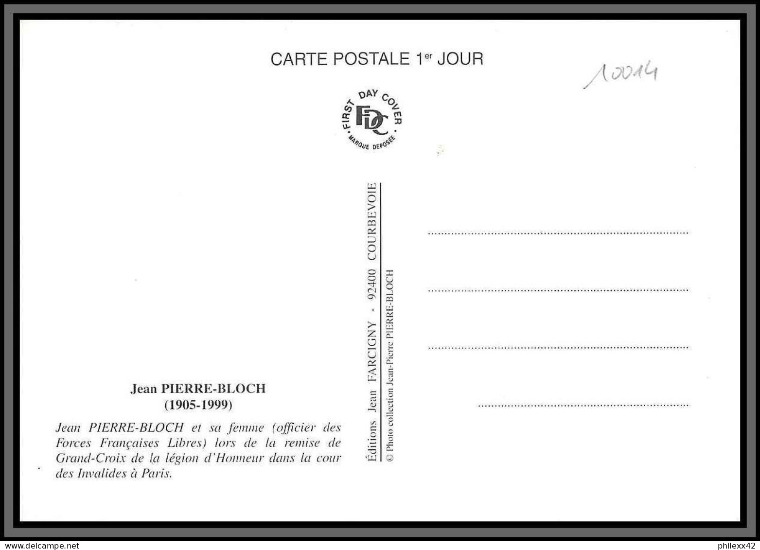 10014 N°3434 Jean Pierre-Bloch Résistant Carte Maximum Card France  - 1990-1999