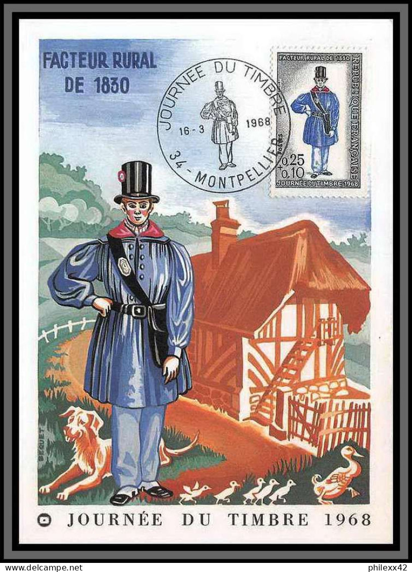 10004 N°1549 Journée Du Timbre 1968 Montpellier Facteur Rural De 1830 Nancy Carte Maximum Card France  - 1960-1969