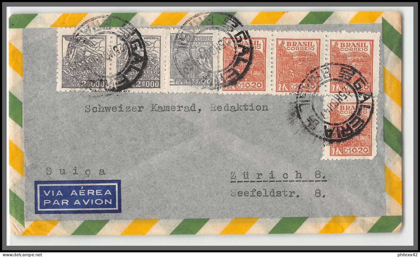 11974 Par Avion 1947 Pour Zurich Suisse Lettre Cover Bresil Brazil  - Briefe U. Dokumente