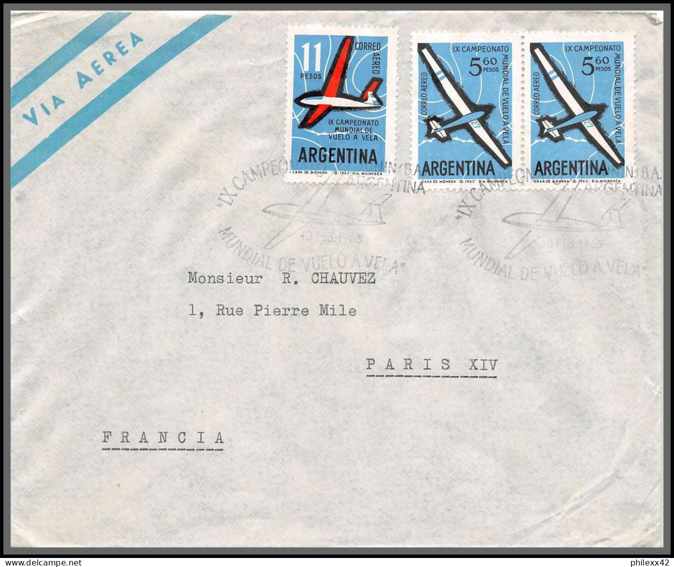 11965 VIA AEREA CAMPEONADO MUNDIAL VUELO A VELAMUESTRA 1963 Lettre Cover Argentine Argentina  - FDC