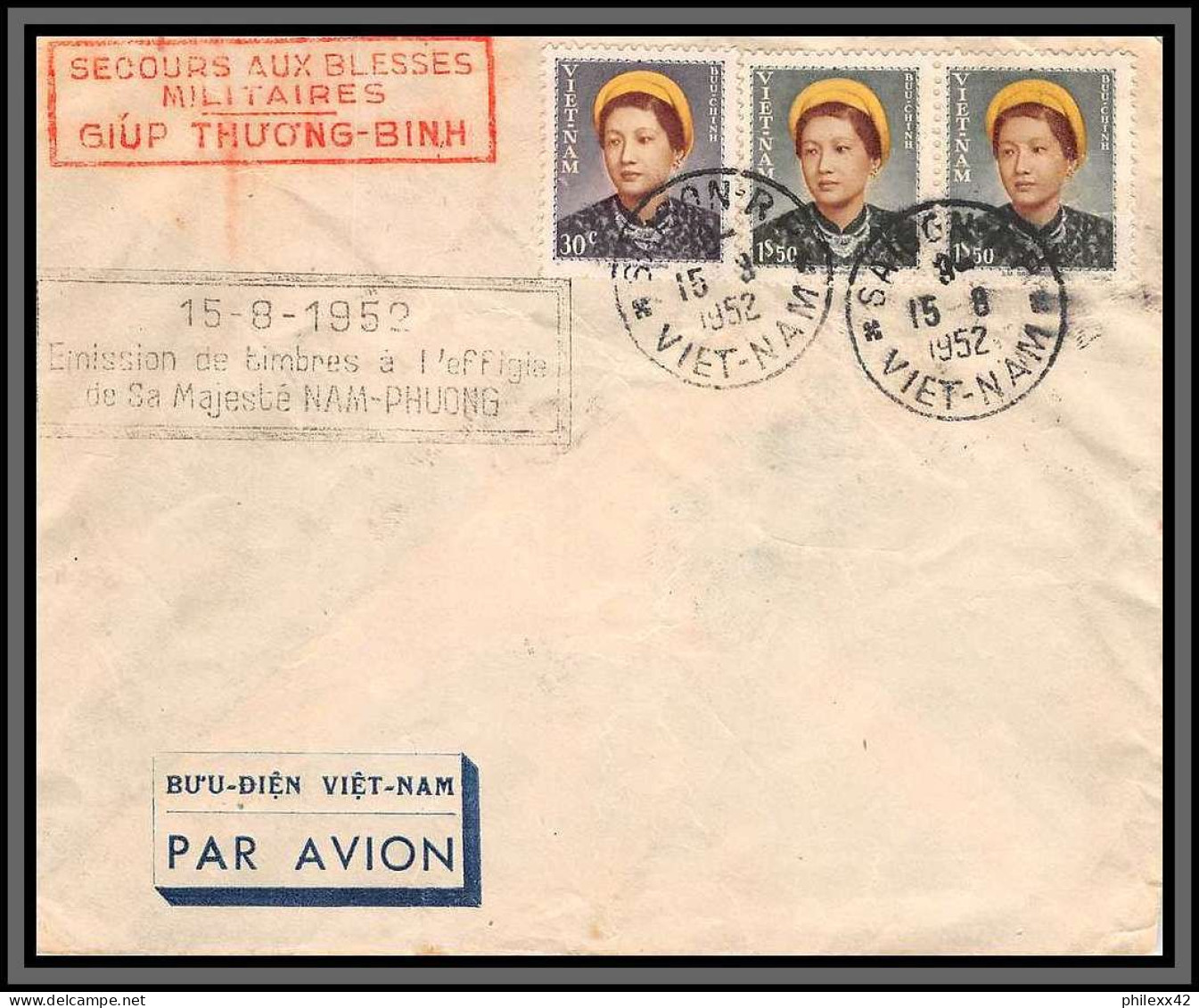 11920 Secours Au Bléssés Militaires Saigon 15/8/1952 Fdc Lettre Cover Viet Nam Vietnam  - Vietnam