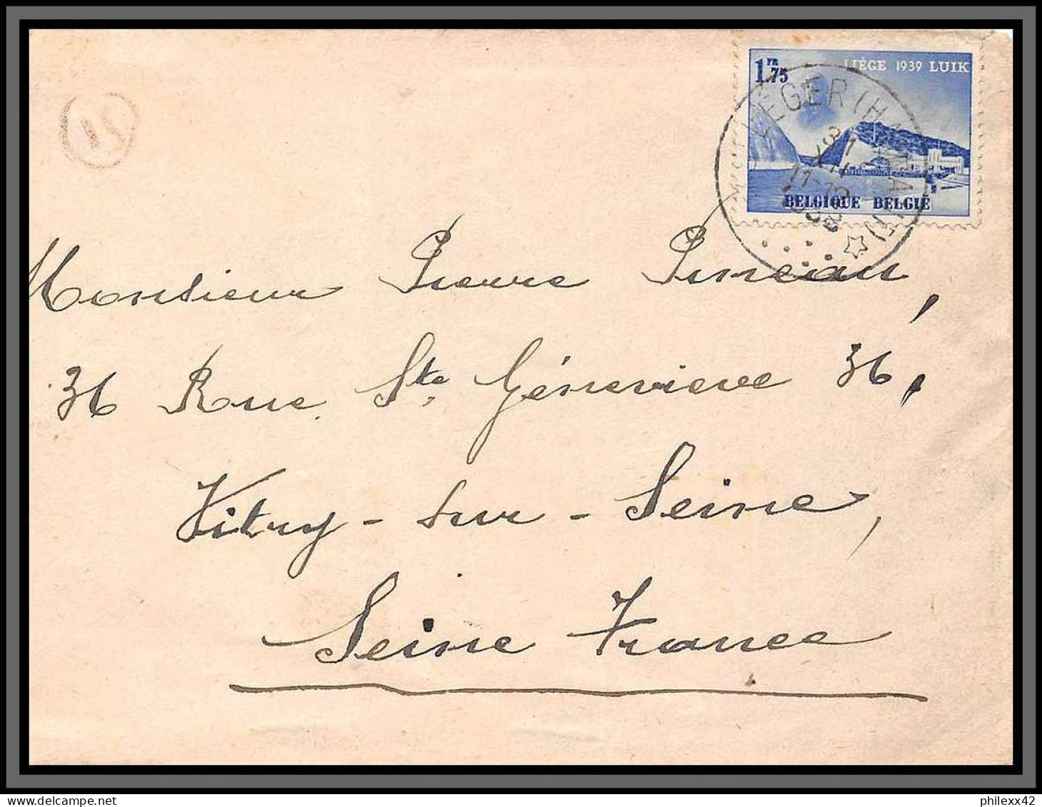 11865 N°487 Eygenbilsen 1938 Pour Vitry Sur Seine Lettre Cover Belgique  - Briefe U. Dokumente