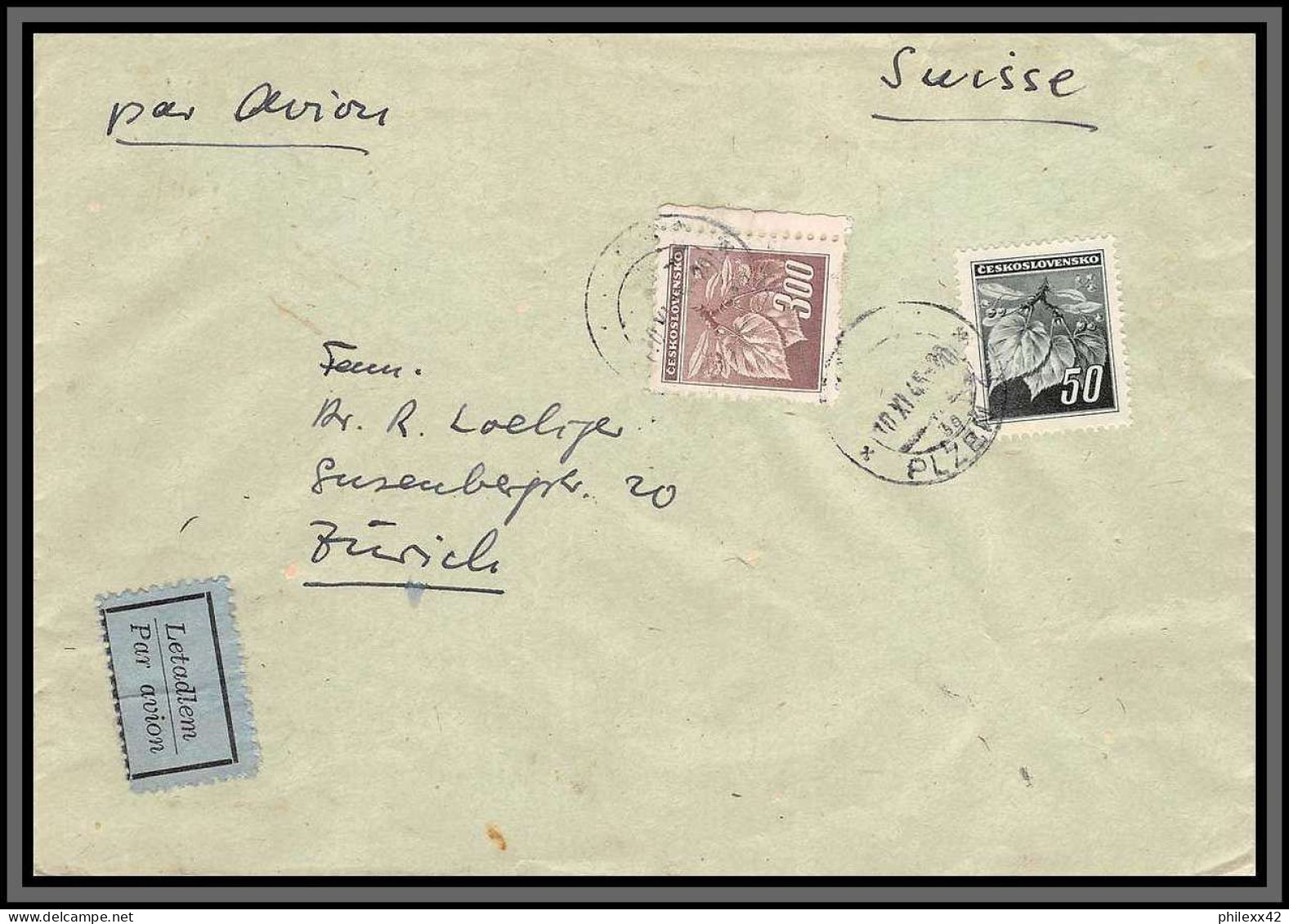 11898 Par Avion Plzen 1945 Pour Zurich Suisse Lettre Cover Ceskoslovensko Tchécoslovaquie  - Covers & Documents