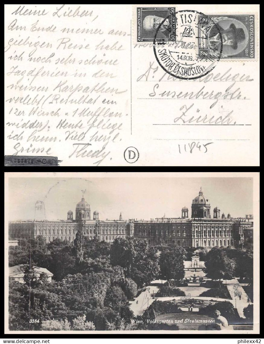 11895 Bratislava 25/9/1937 Pour Zurich Suisse Carte Postale Postcard 3184 Wien Ceskoslovensko Tchécoslovaquie  - Cartas & Documentos