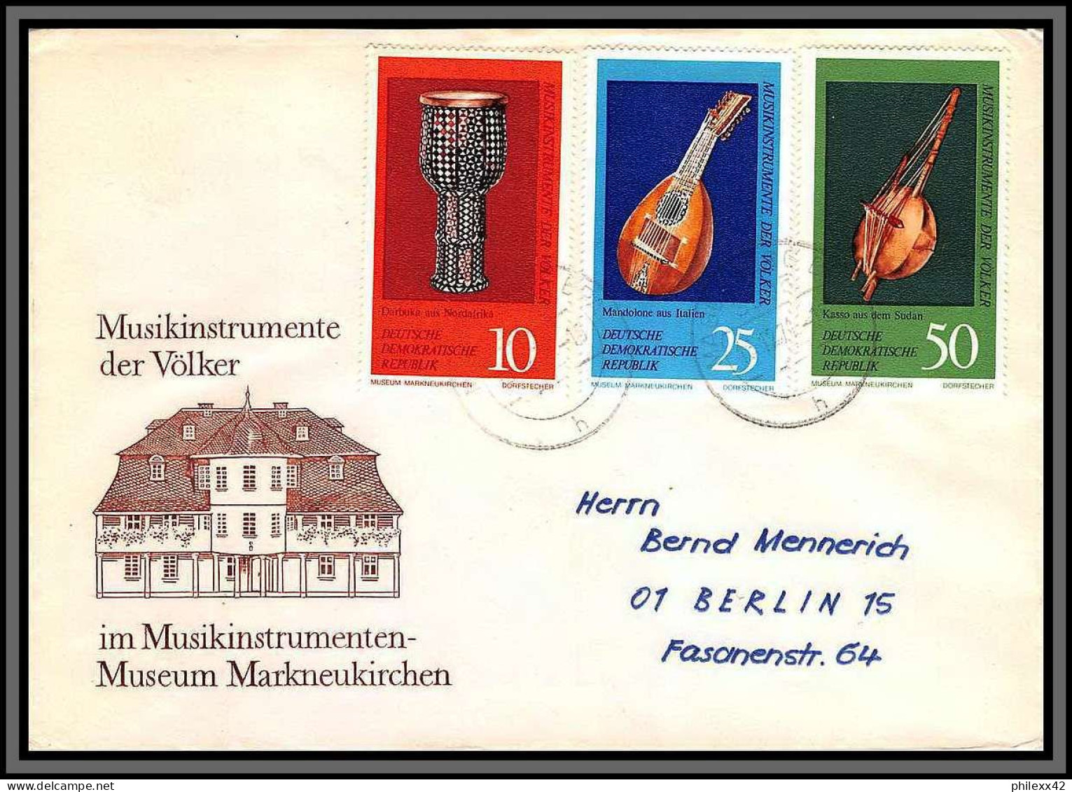 11853 Instruments De Musique 1971 Bfdc Lettre Cover Allemagne Ddr  - Autres & Non Classés