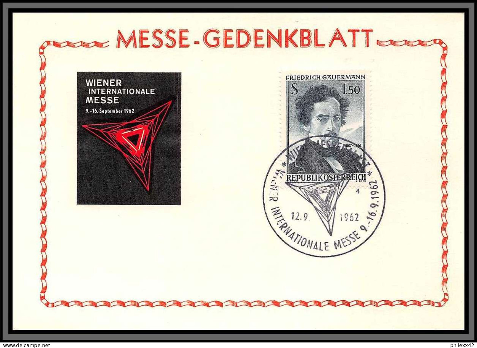 11808 N°949 Gauermann Tableau (Painting) 12/9/1962 FDC Carte Postcard Messe Gedenkblatt Autriche Osterreich Austria  - FDC