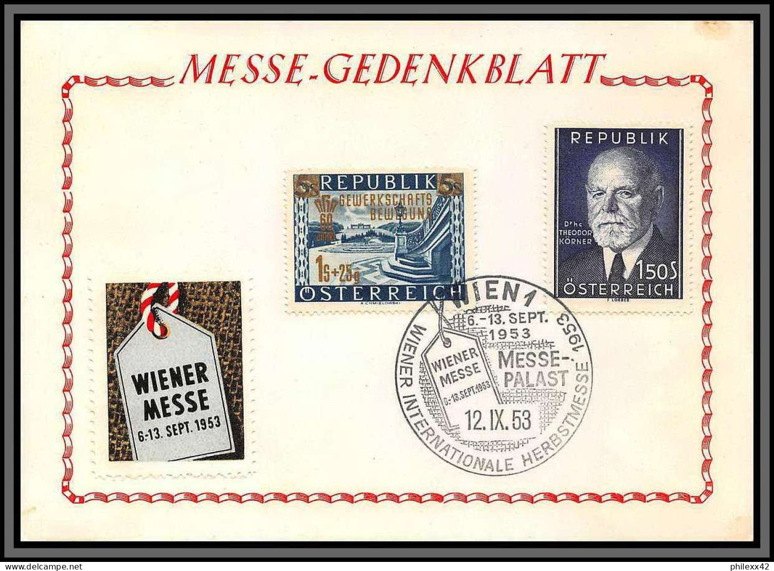 11791 N°819/820 12/9/1953 Fdc Carte Postcard Messe Gedenkblatt Autriche Osterreich Austria  - FDC