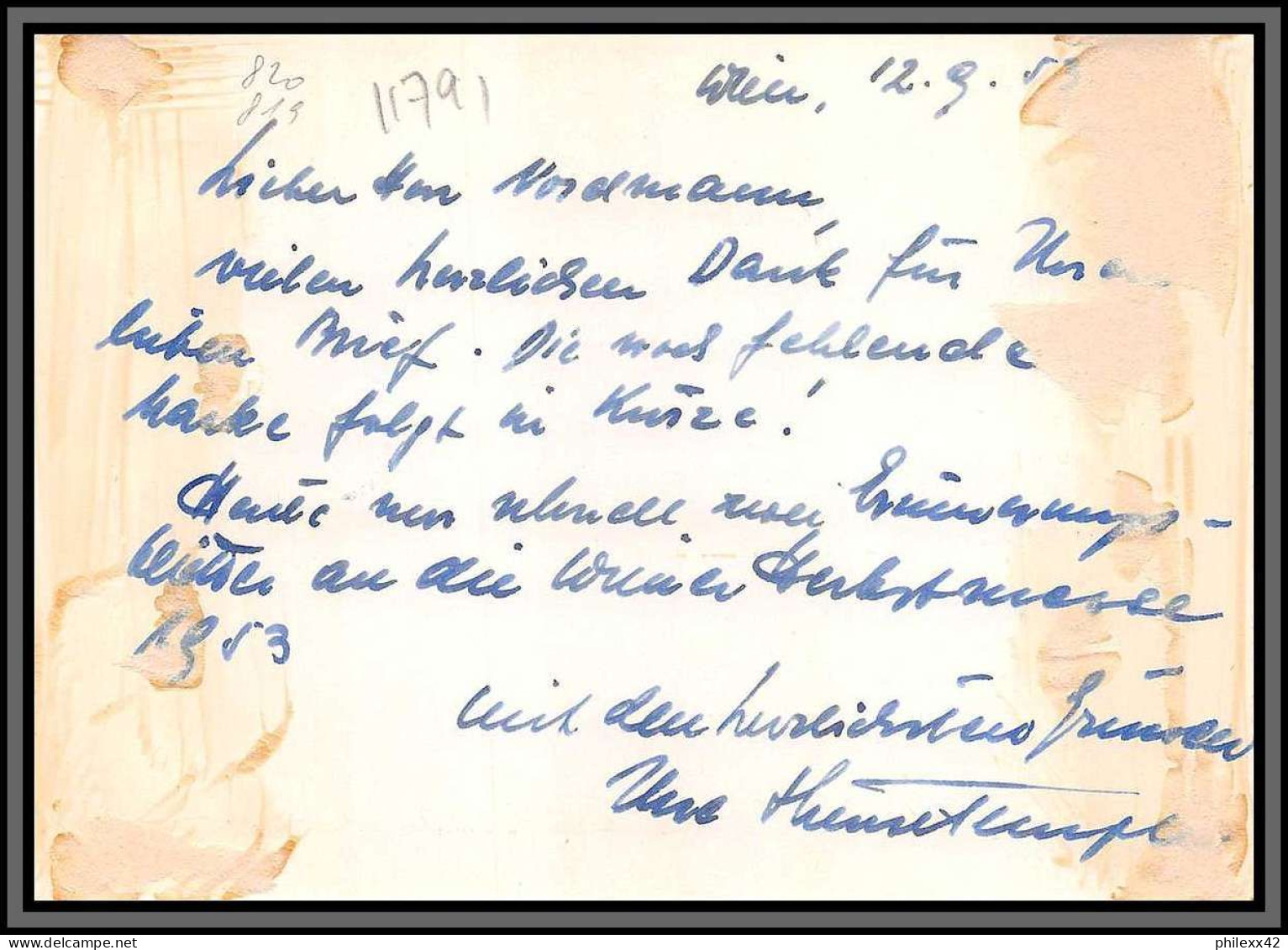 11791 N°819/820 12/9/1953 Fdc Carte Postcard Messe Gedenkblatt Autriche Osterreich Austria  - FDC