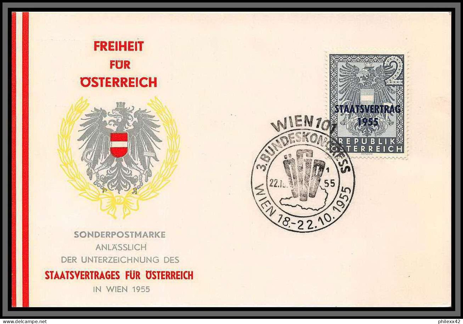 11770 N°850 Staatsvertrag 22/10/1955 Fdc Carte Postale Postcard Autriche Osterreich Austria  - FDC