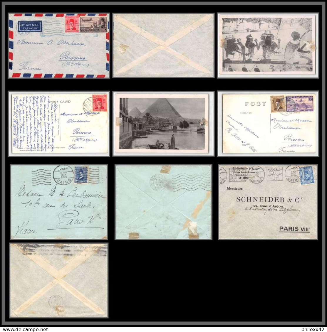 11959 Lot De 5 Documents Affranchissement Roi Fouad 1930's Lettre Cover Egypte Egypt  - Brieven En Documenten