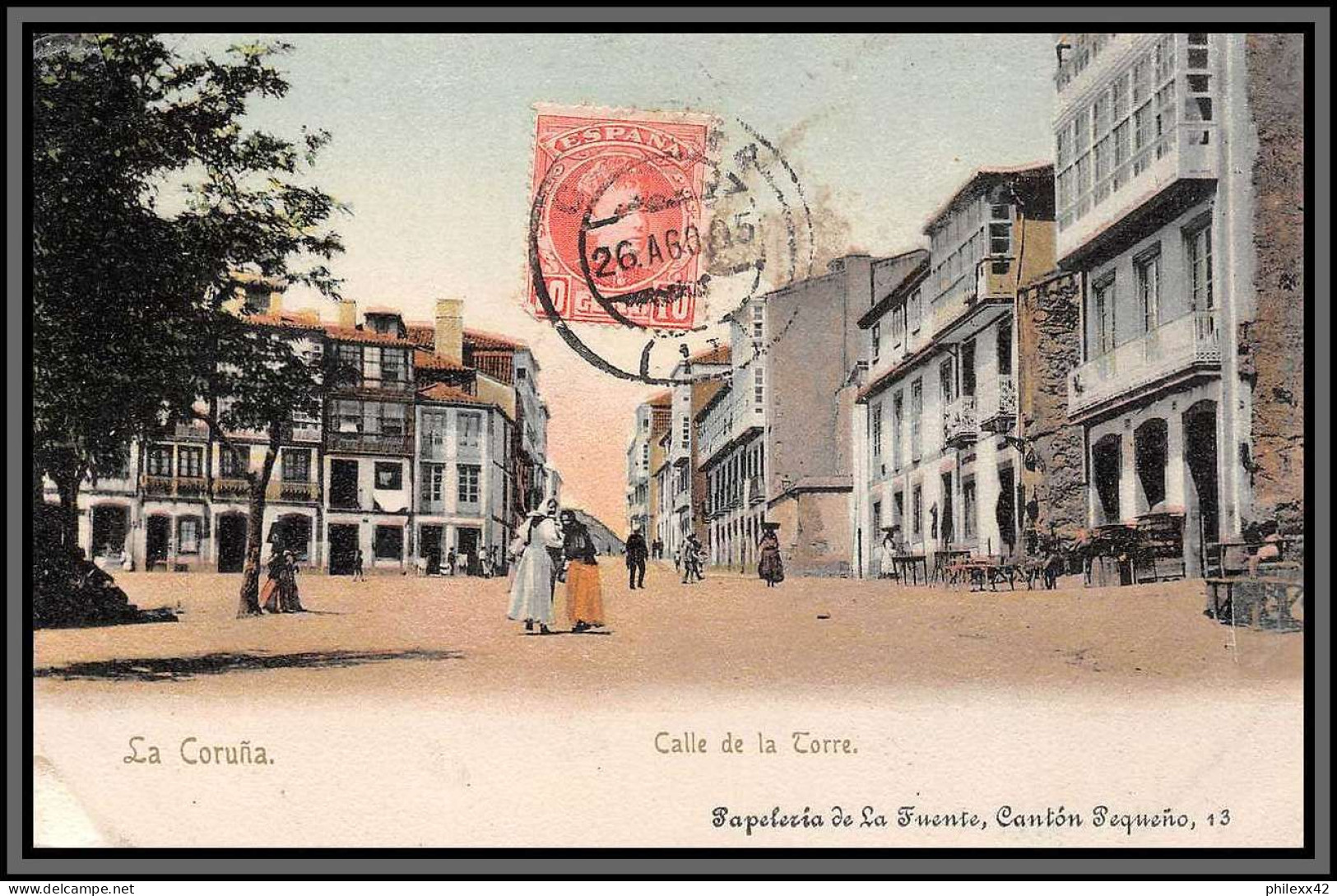 11713 Pub Papeleria Carte Postale 1905 La Coruna Calle De La Torre Postcard Espagne Espana  - Storia Postale