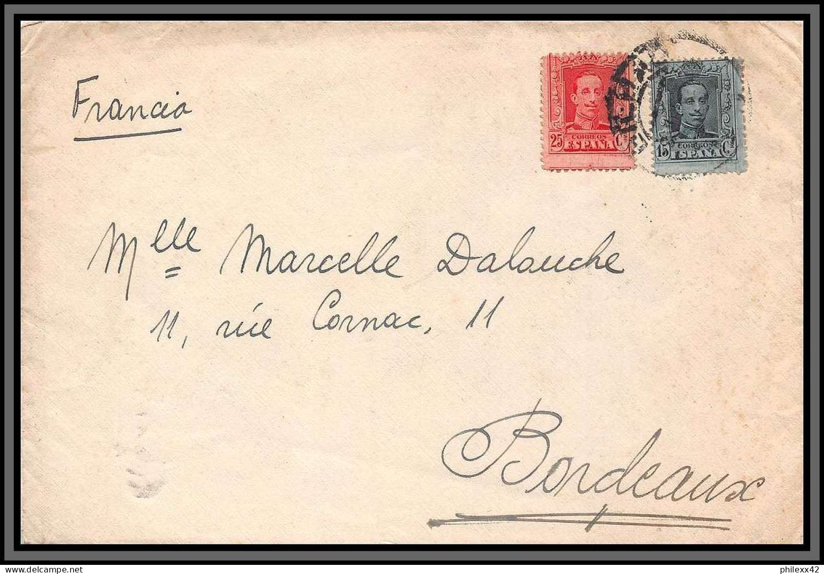 11636 Alphonse 13 Pour Bordeaux Lettre Cover Espagne Espana Spain  - Cartas & Documentos