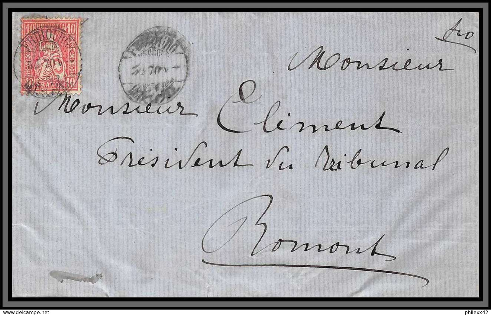 11599 Type Helvetia N°43 Fribourg 1870 Pour Romont Lsc Lettre Cover Suisse  - Covers & Documents