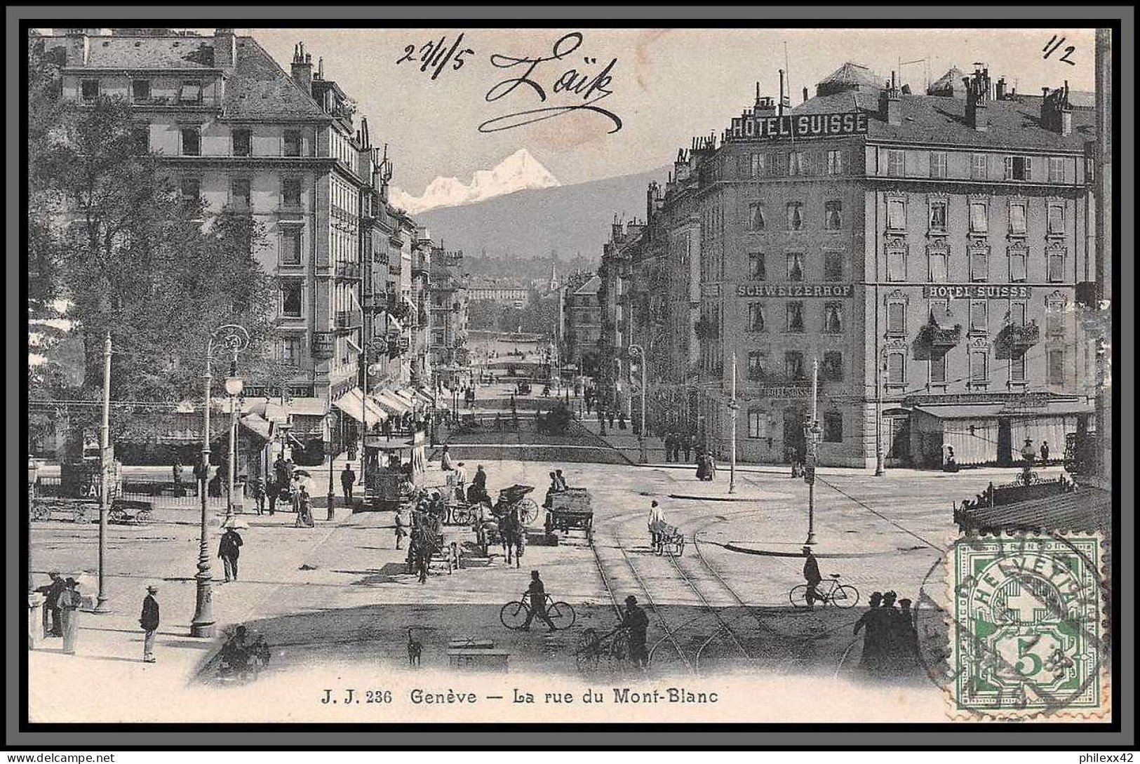 11568 N°66 Pour Poissons Haute Marne Carte Postale Jj 236 Genève La Rue Du Mont Blanc Postcard Poskarte Suisse Helvetia  - Lettres & Documents