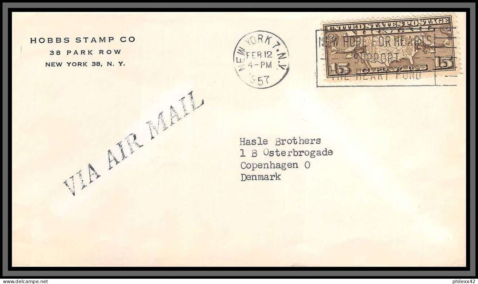 11538 Entete Hobbs Airmail 1957 Copenhagen Denmark Lettre Cover Usa états Unis  - Cartas & Documentos