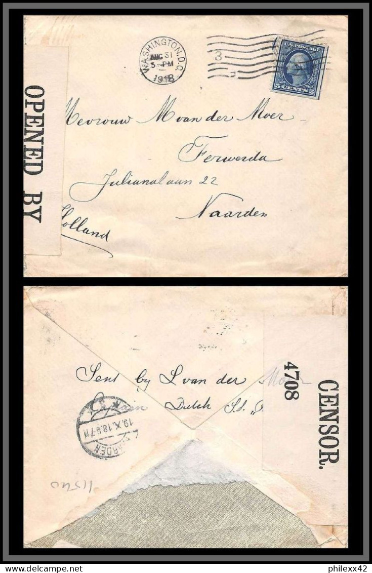 11540 Censure Censor 4708 Washington 1918 Naarden Holand Nederland Lettre Cover Usa états Unis  - Lettres & Documents