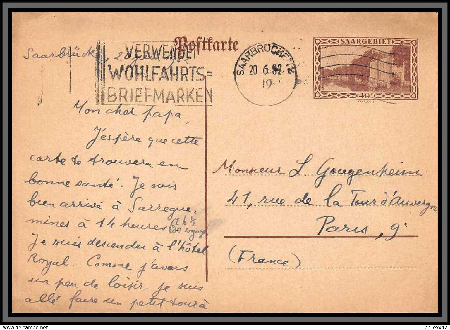 11478 Entier Stationery 1919 Carte Postale Postcard Saar Saargebiet  - Ganzsachen