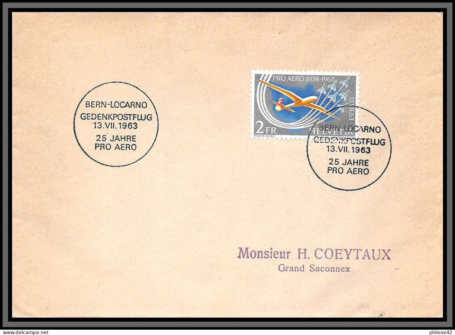 11403 25 Jahre Pro Aereo Bern Locarno 13/8/1963 Lot 2 Lettre Cover Suisse Helvetia  - FDC