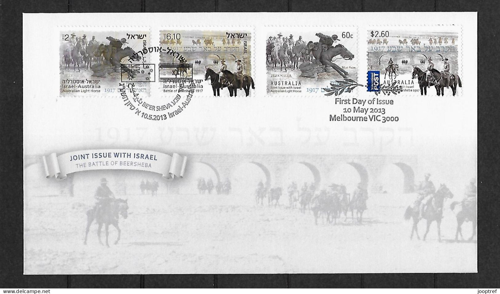 2013 Joint Australia And Israel, OFFICIAL MIXED FDC WITH 2+2 STAMPS: Battle Of Beersheba - Gezamelijke Uitgaven