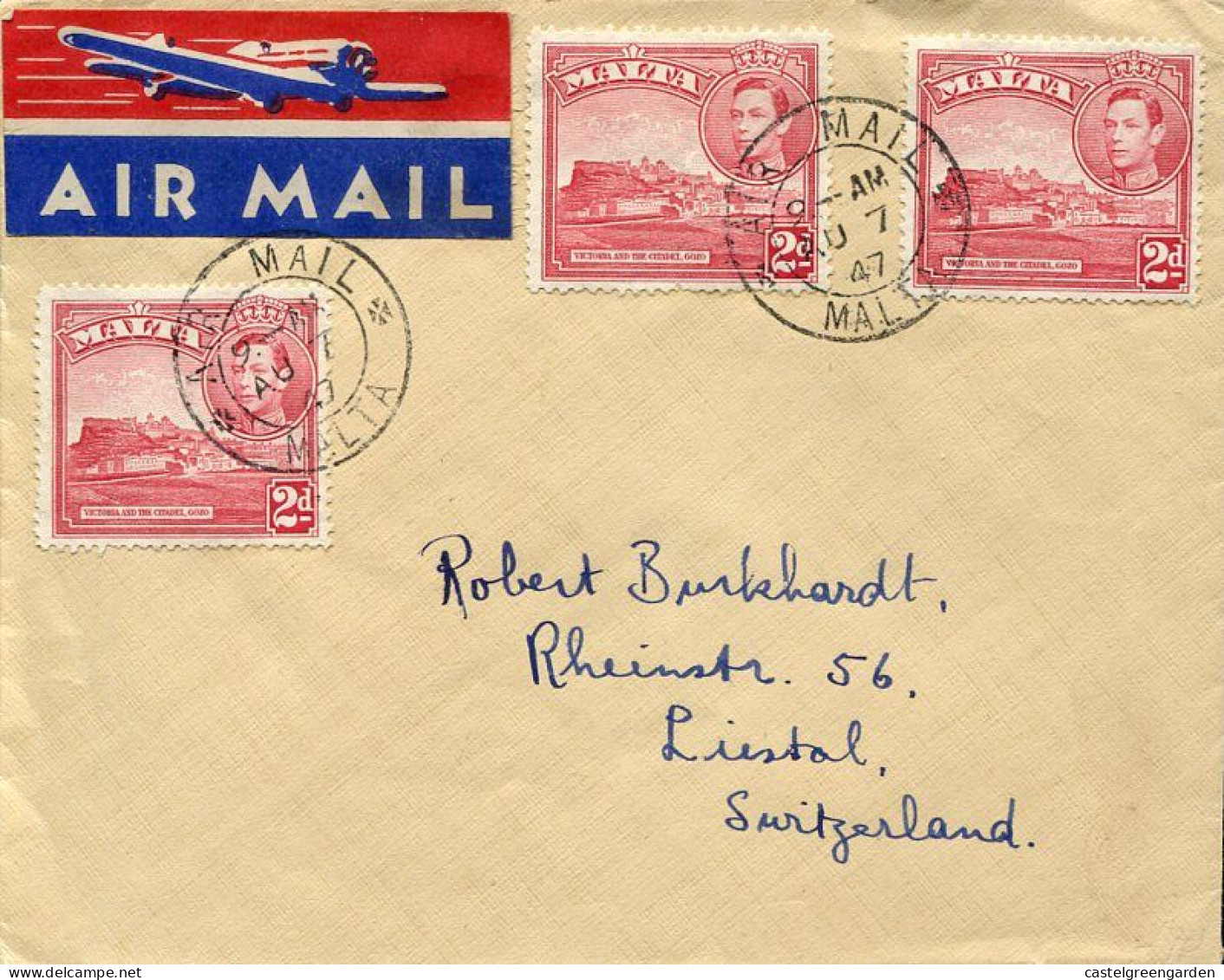 X0073 Malta, Circuled Cover 1947 To Switzerland - Malte