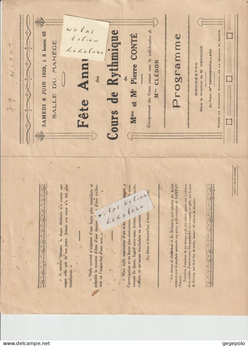 ( 79 ) NIORT - Salle Du Manège - Fête Annuelle Des Cours De Rythmique Le 8 Juin 1929 ( 4 Pages De 13,8 Cm X 22,1 Cm ) - Programmes