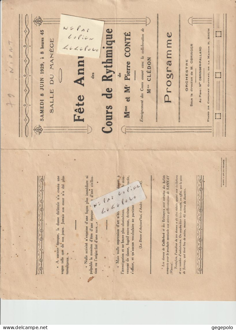 ( 79 ) NIORT - Salle Du Manège - Fête Annuelle Des Cours De Rythmique Le 8 Juin 1929 ( 4 Pages De 13,8 Cm X 22,1 Cm ) - Programme