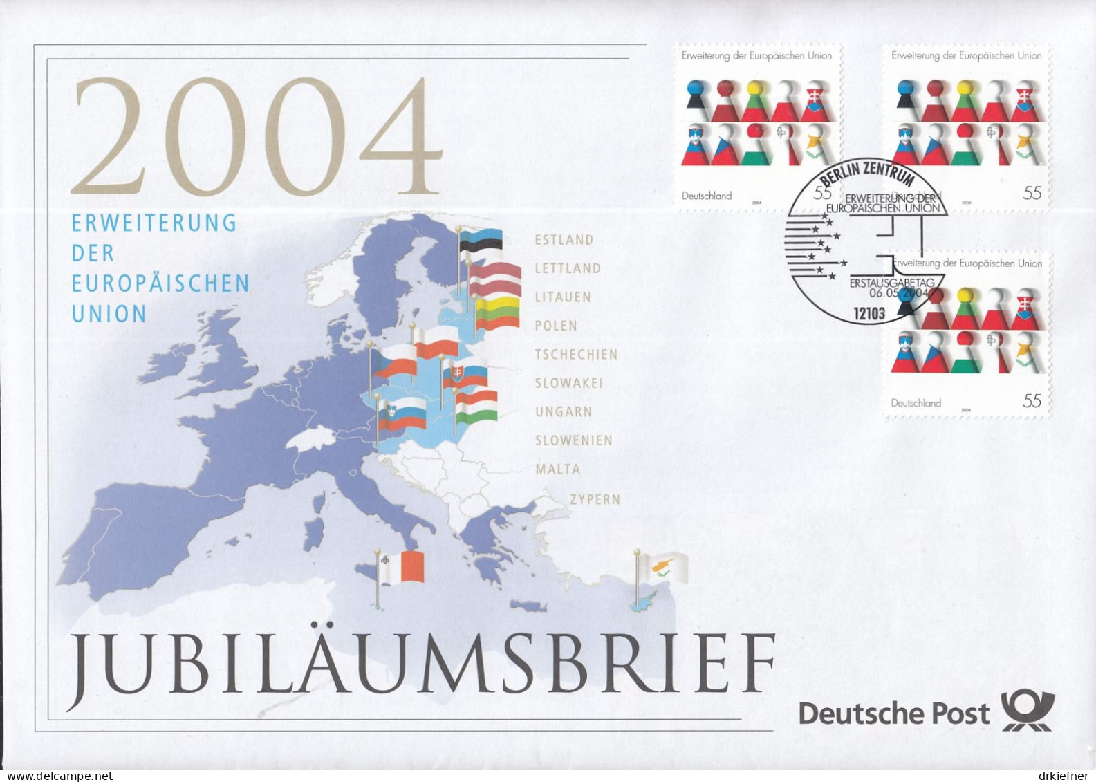 BRD  3x 2400, FDC-Jubiläumsbrief, Mit Erstausgabestempel Berlin, Erweiterung Der EU, 2004 - 2001-2010