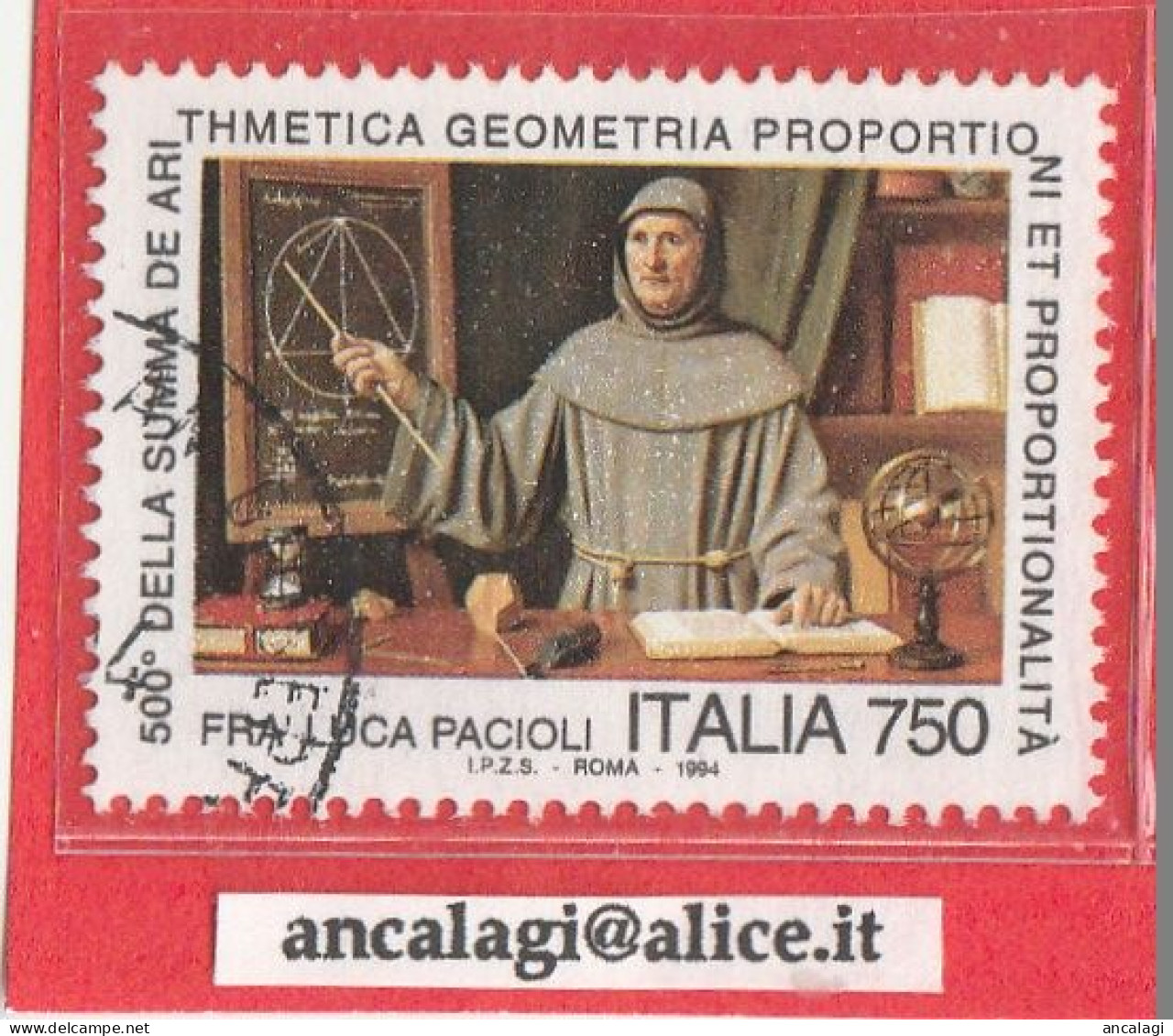 USATI ITALIA 1994 - Ref.0689 "FRA' LUCA PACIOLI" 1 Val. - - 1991-00: Usati