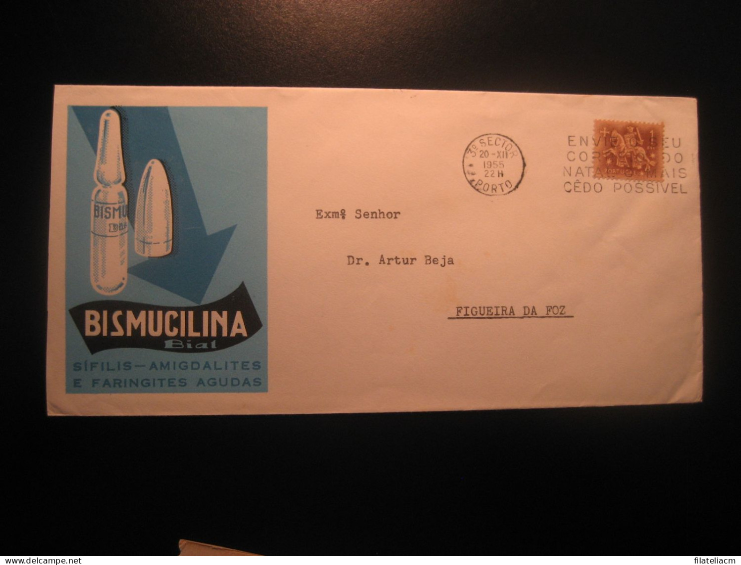 PORTO 1955 To Figueira Da Foz Bismucilina Bial Pharmacy Cancel Cover PORTUGAL - Briefe U. Dokumente