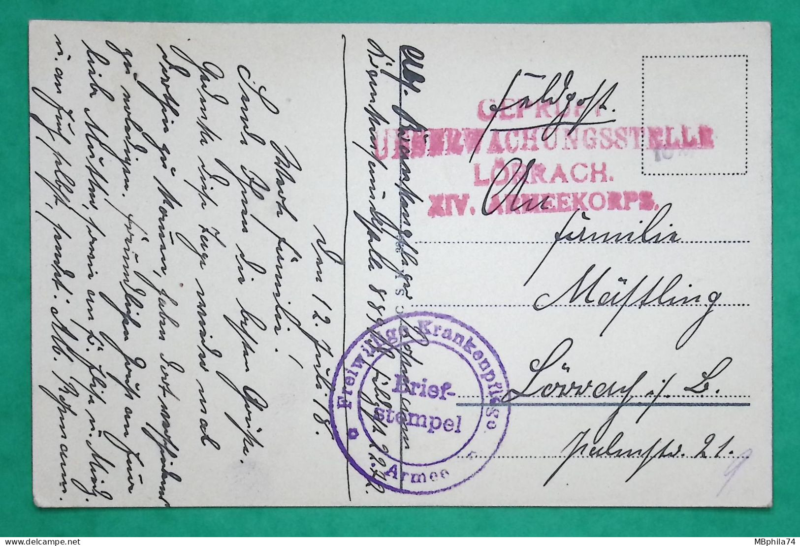 FELDPOST FREIWILLIGE KRANKENPFLEGE SOINS INFIRMIERS VOLONTAIRES LÖRRACH POST CARD 1918 WW1 - Feldpost (portvrij)