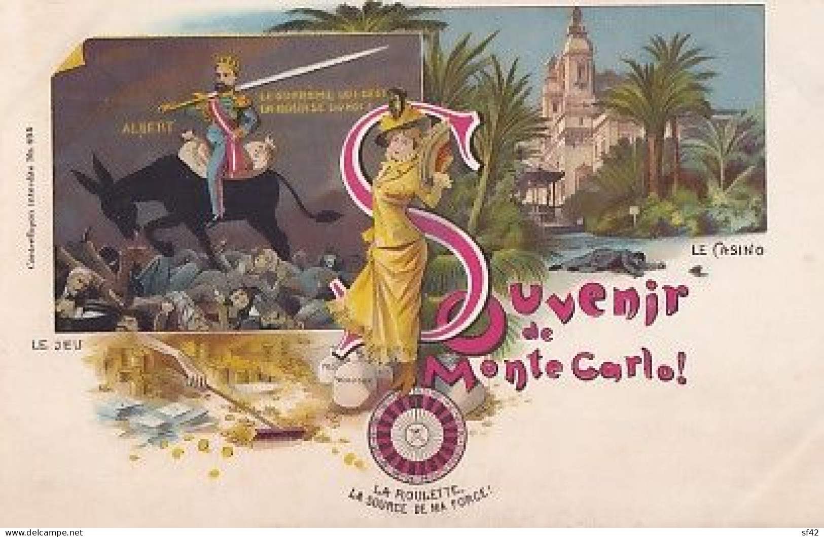 SOUVENIR DE MONTE CARLO      LITHO    LE JEU     PRECURSEUR - Monte-Carlo