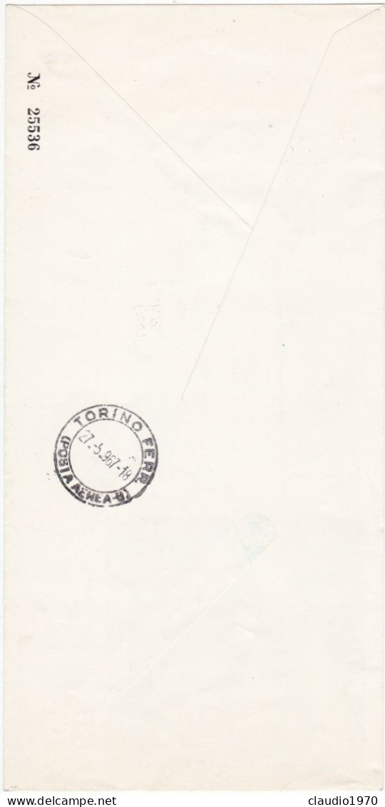 ITALIA  - REPUBBLICA - BUSTA - 50° DEL PRIMO FRANCOBOLLO DI POSTA AEREA DEL MONDO 1917-1967 - TORINO-ROMA-TORINO - 1967 - 1991-00: Poststempel