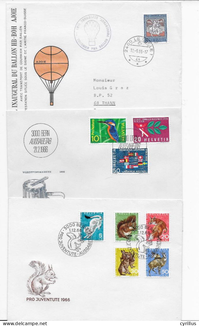 Suisse FDC 1966 - 3 Enveloppes - FDC