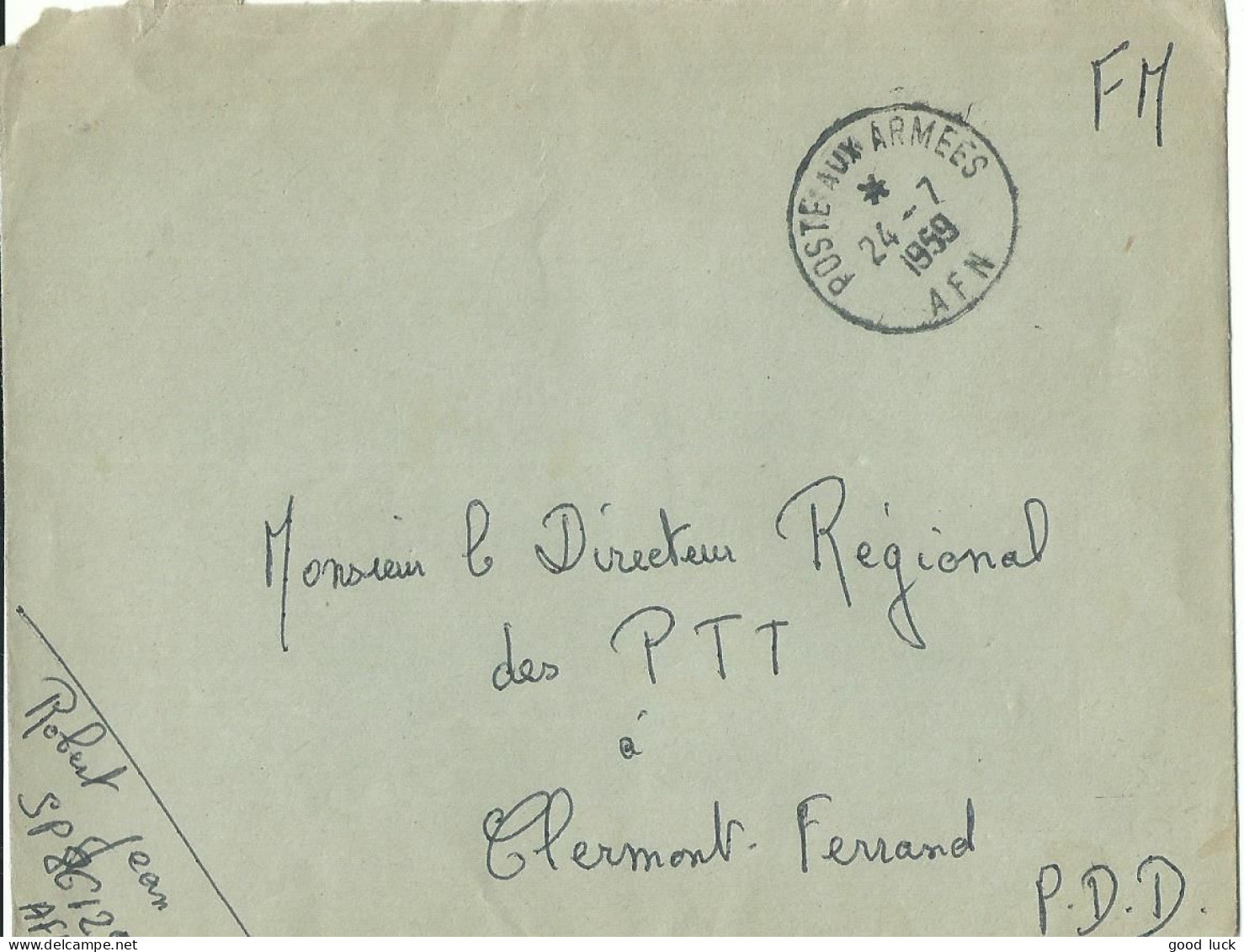 FRANCE LETTRE POSTE AUX ARMEES AFN SP 86 128 POUR CLERMONT FERRAND ( PUY DE DOME ) DE 1959 LETTRE COVER - War Of Algeria