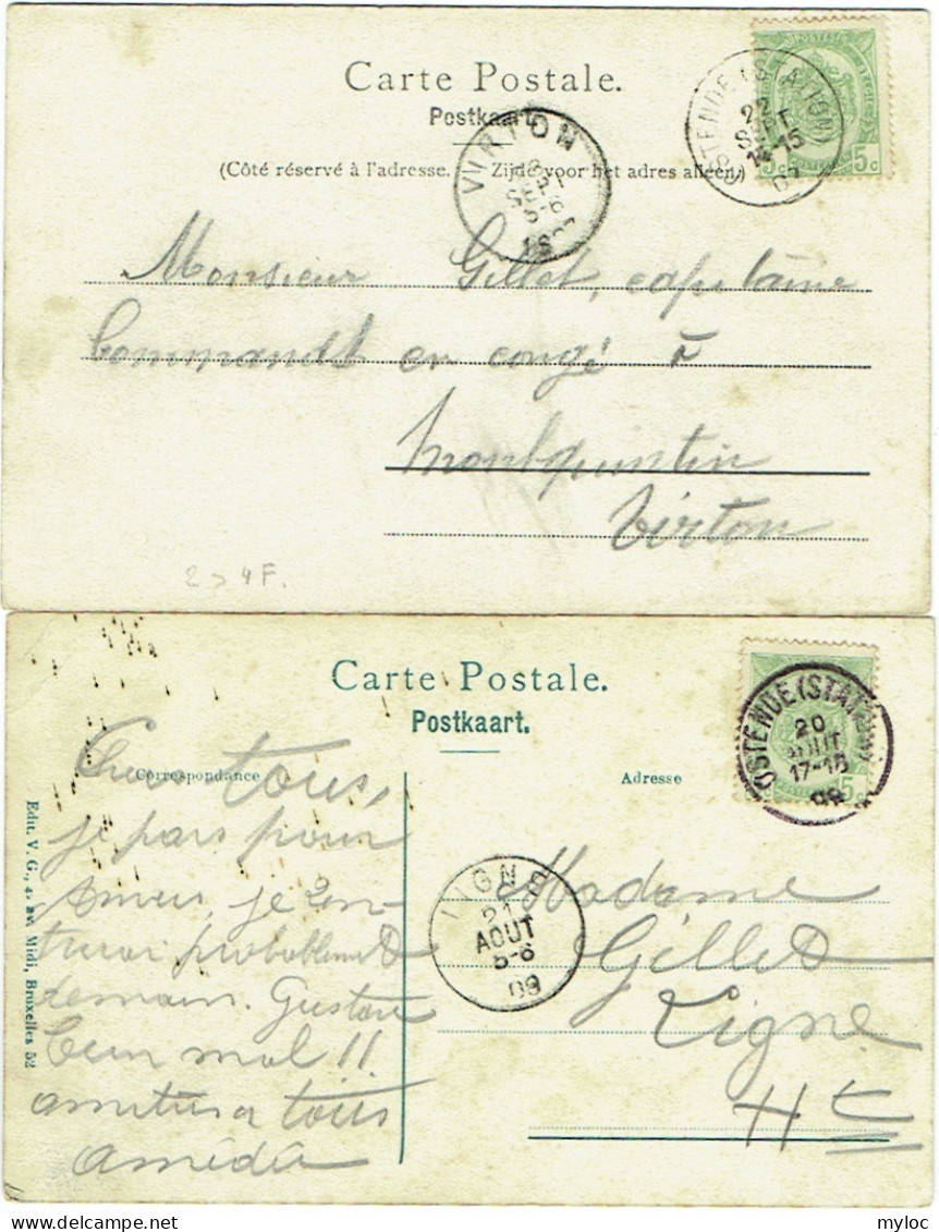 2x Ostende.  Digue De Mer. Hôtel Royal Belge. Lot De 2 Cartes. - Oostende