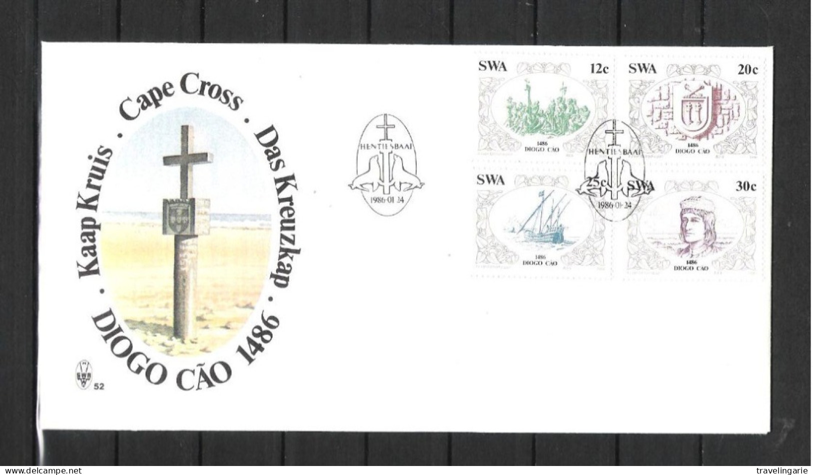 South West Africa 1986 Discovery Of SWA By Diogo Cao FDC No. 52 Hentiesbaai Cancel - Afrique Du Sud-Ouest (1923-1990)