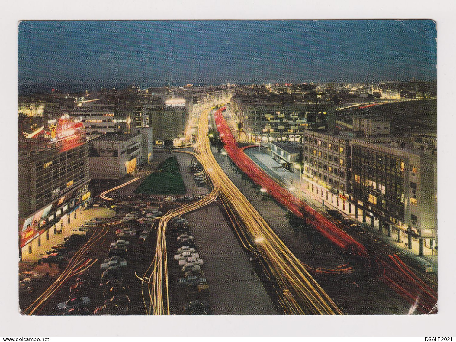 KUWAIT Night City View, Buildings, Old Cars, Vintage 1970s Photo Postcard W/20Fils. Topic Stamp (Ship) To Bulgaria /667 - Koeweit