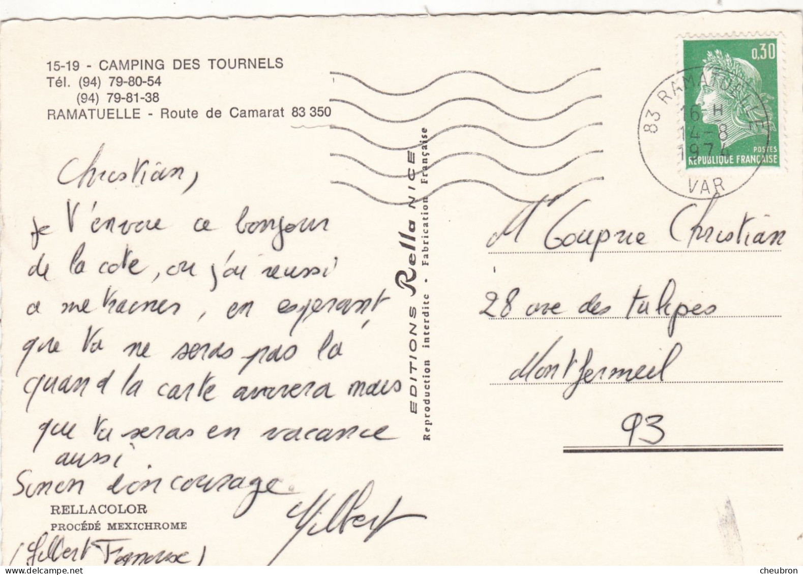 83.  RAMATUELLE. CPSM. MULTIVUES. CAMPING DES TOURNELLES ANNEE 1974 + TEXTE - Ramatuelle