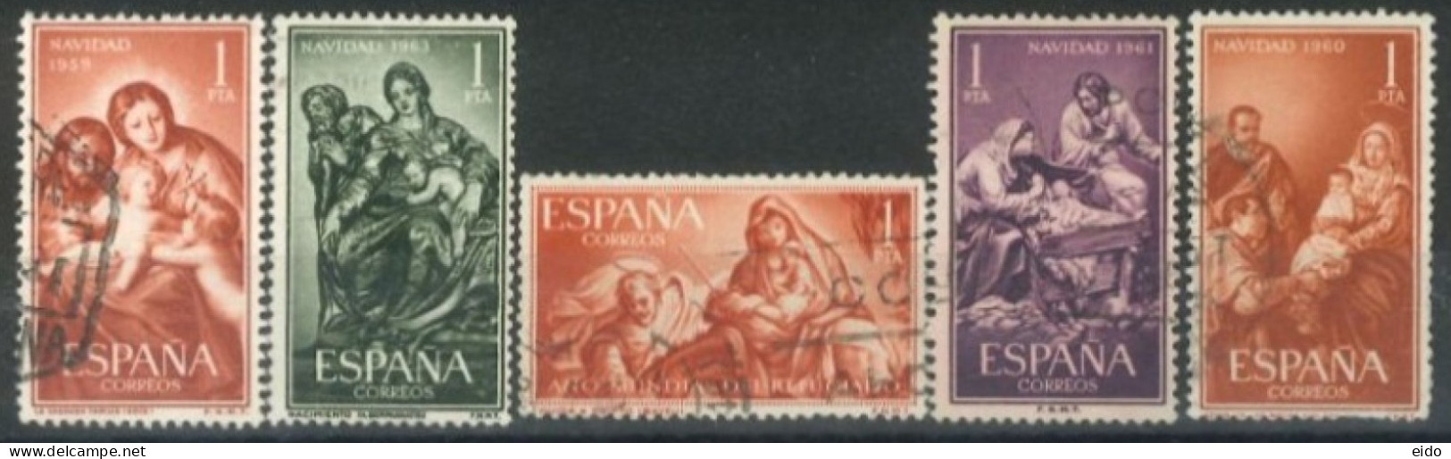 SPAIN, 1959/61, HOLY FAMILY STAMPS SET OF 5, USED. - Gebraucht