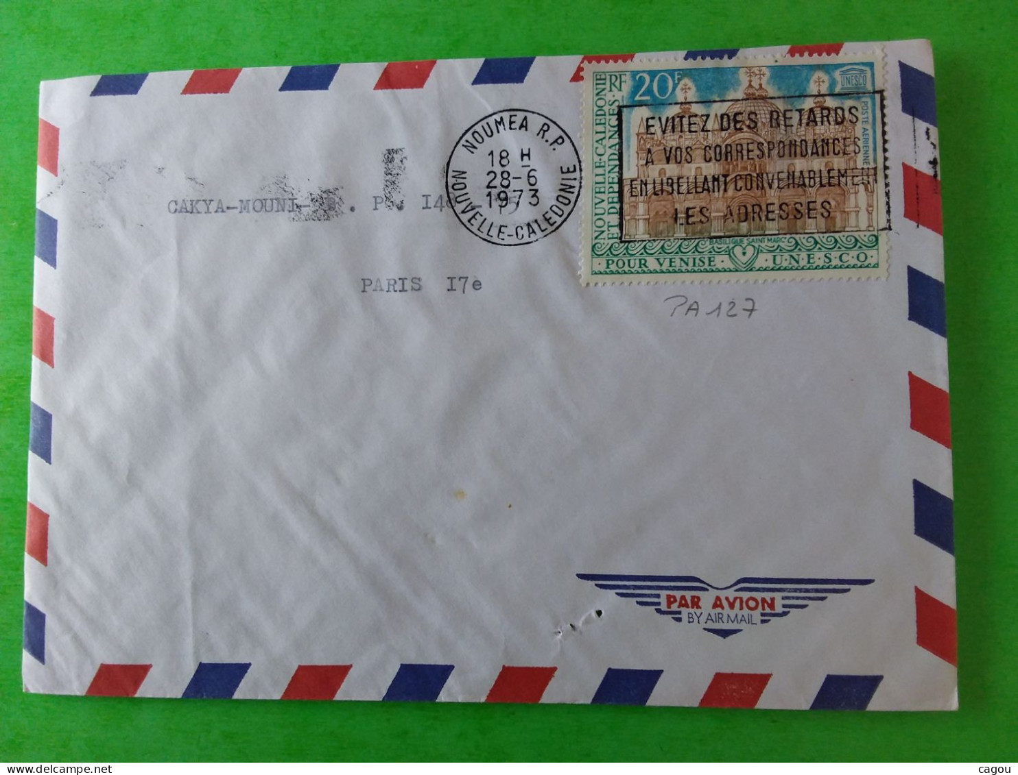 PA 127 SEUL  SUR LETTRE PAR AVION DE NOUVELLE CALEDONIE OBLITÉRATION NOUMEA R.P. - Collections, Lots & Séries