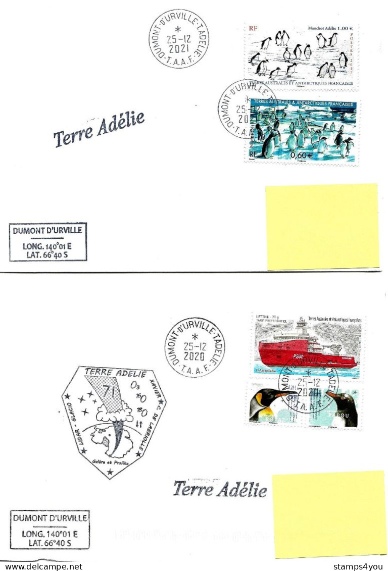 PO - 55 - 4 Plis Terre Adélie Avec Cachets Illustrés - Cartas & Documentos