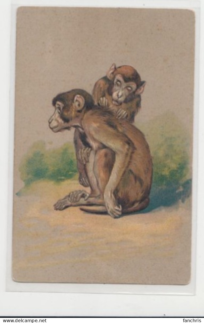 Singes-un Amical Service-carte Gauffrée - Monkeys
